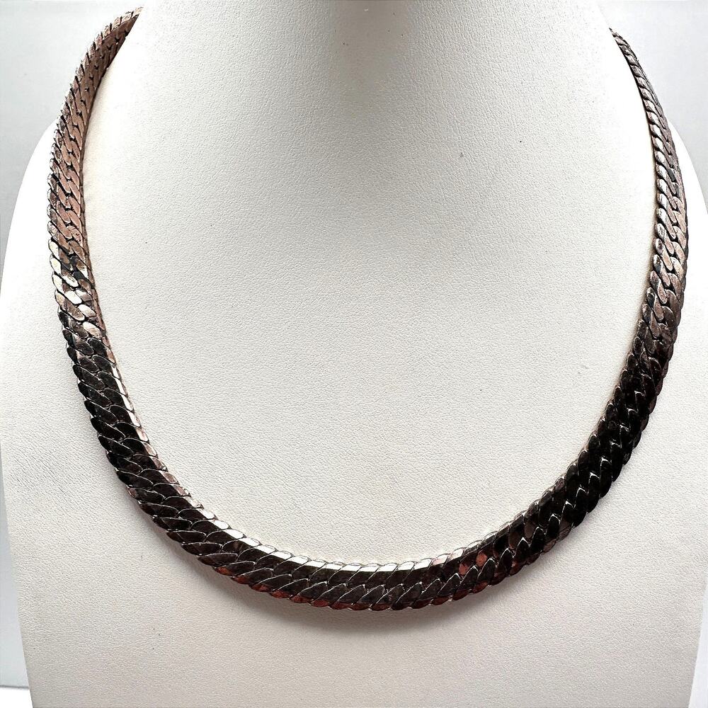 Vintage 80s Napier Necklace Gold Tone Wide Herringbone Cobra Chain Statement